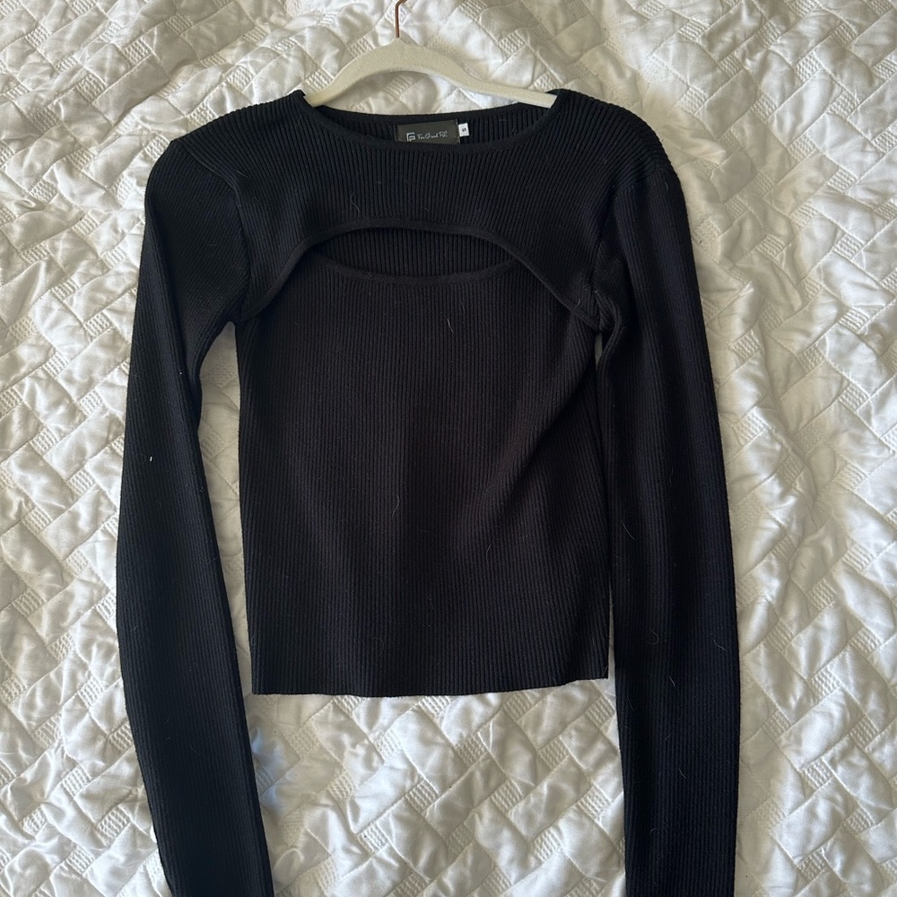 Black Ribbed Cutout Crop Top